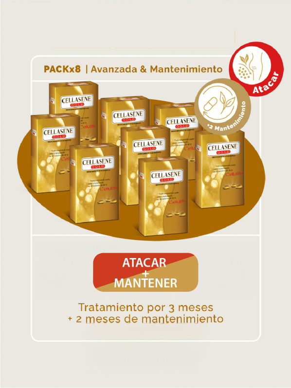 Pack X 8 Cellasene® Gold Celulitis – Avanzada + Mantenimiento – (atacar & Mantener) Tratamiento 5 Meses