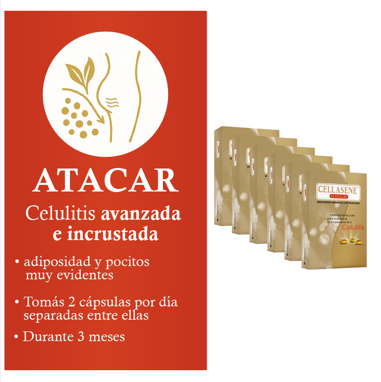 Pack X 6 Cellasene Gold Celulitis - Avanzada E Incrustada - (atacar) Tratamiento De 3 Meses