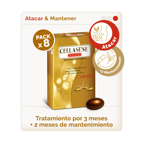 Pack X 8 Cellasene® Gold Celulitis – Avanzada + Mantenimiento – (atacar & Mantener) Tratamiento 5 Meses