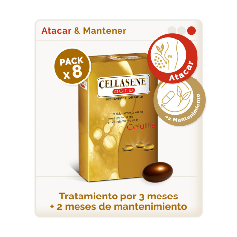 Pack X 8 Cellasene® Gold Celulitis – Avanzada + Mantenimiento – (atacar & Mantener) Tratamiento 5 Meses